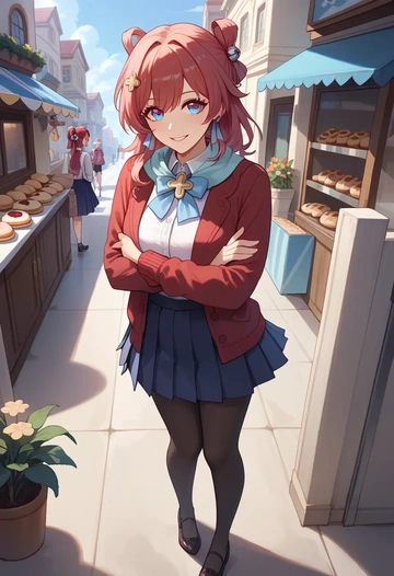 star rail,march 7th,winter,student uniform,cardigan  - AI generated anime art